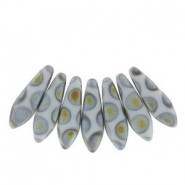 Czech Glass Daggers beads 5x16mm Chalk white marea dots matted